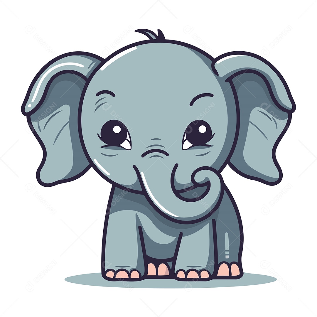 Elefante Fofo de Desenho Animado Ilustração Vetor EPS