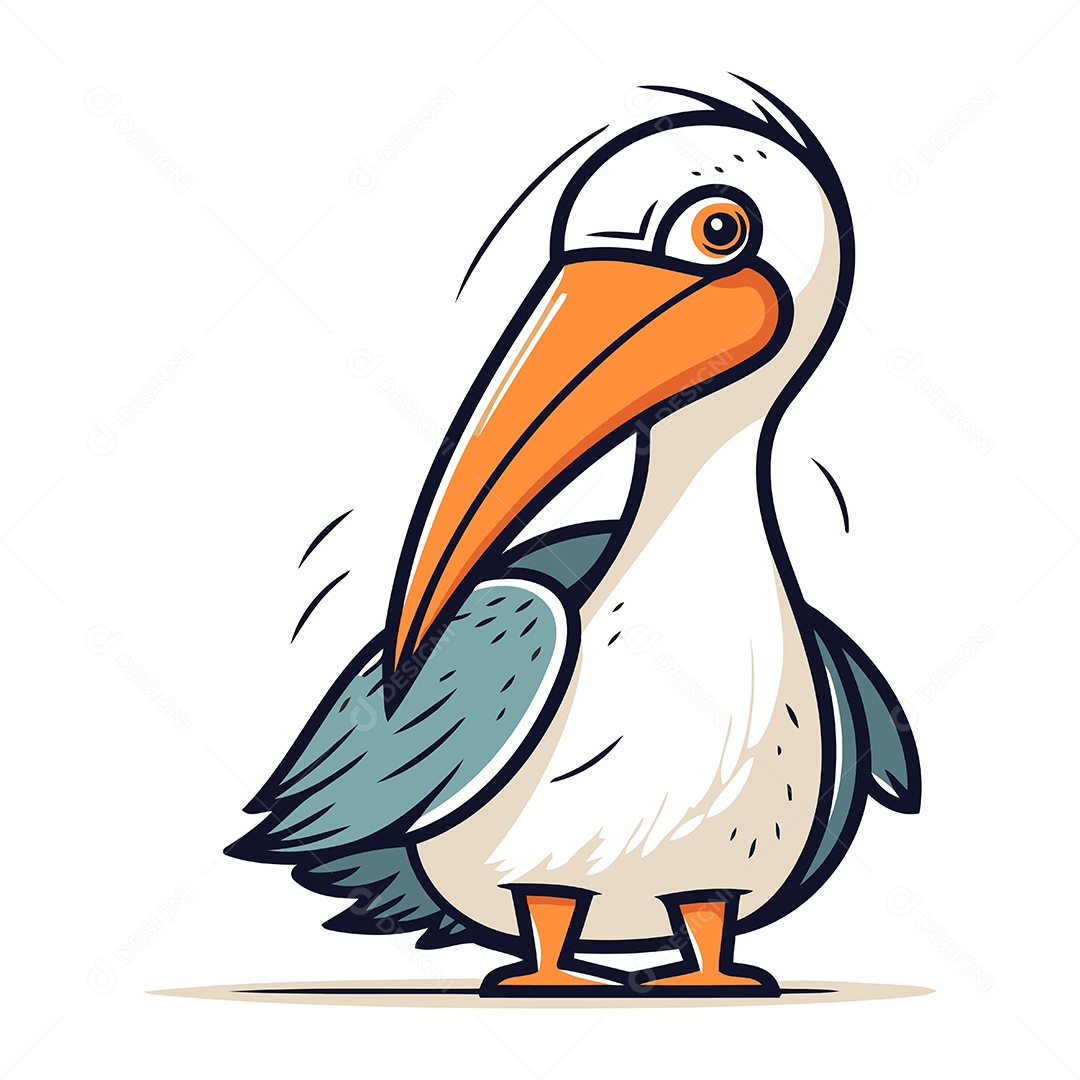 Pelicano de Desenho Animado Ilustração Vetor EPS