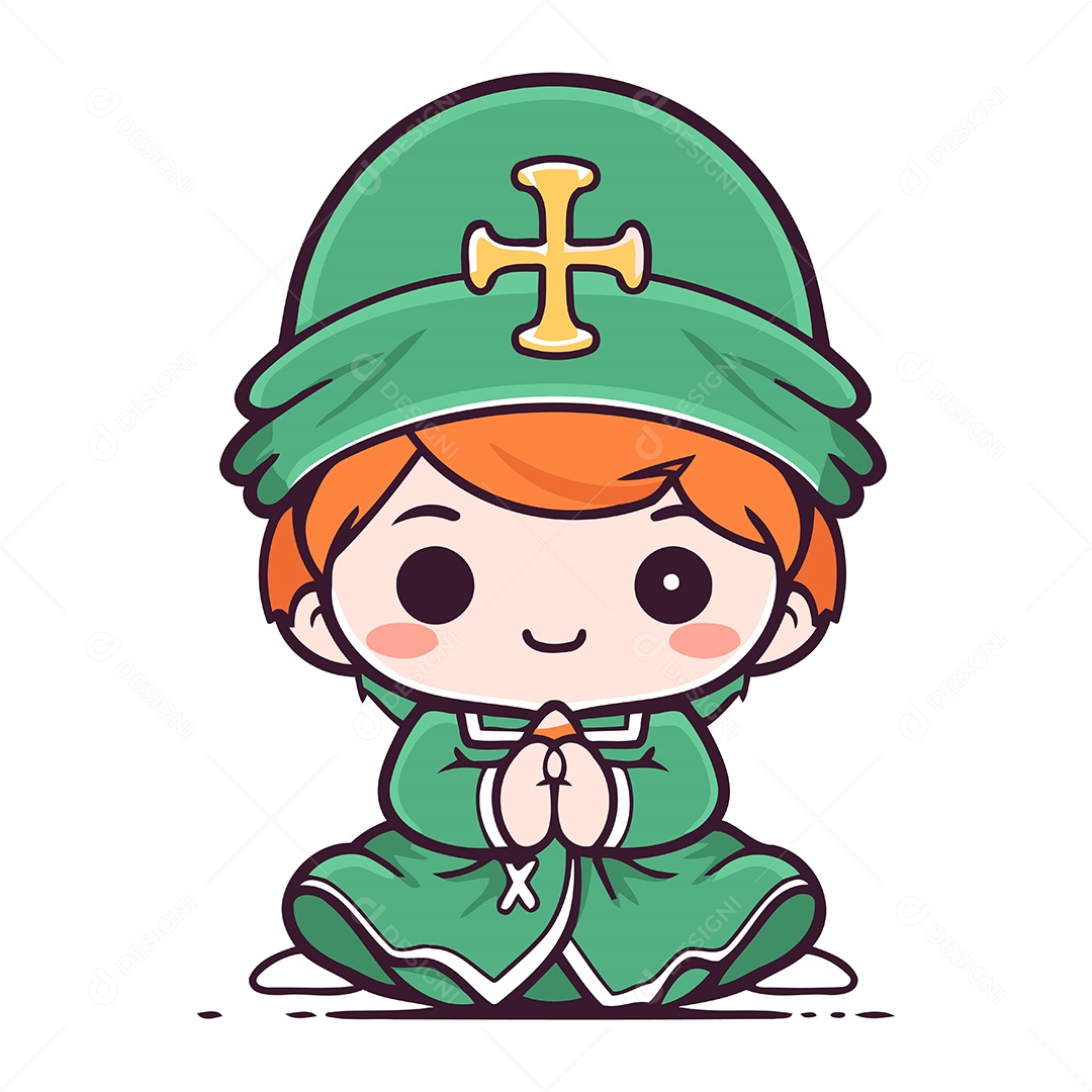 Menino Bonitinho em Traje Cristão Verde Ilustração Vetor EPS