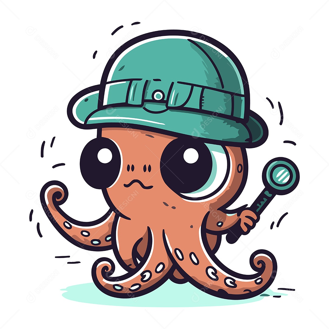 Polvo de Gorro com Lupa Ilustração Vetor EPS