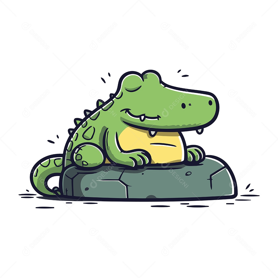 Crocodilo Fofo Sentado em uma Pedra Ilustração Vetor EPS