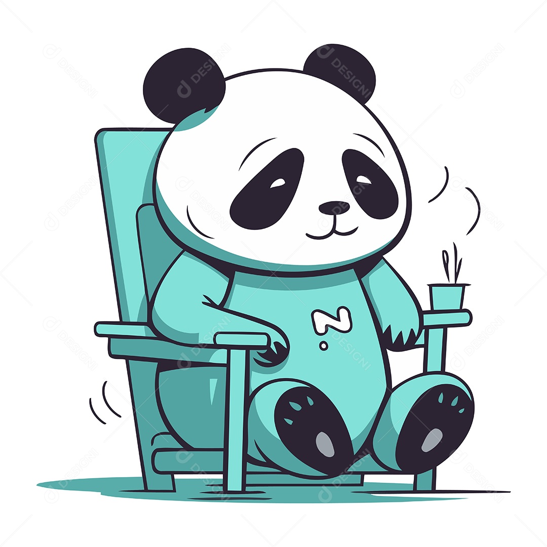 Panda Fofo Sentado em uma Cadeira Ilustração Vetor EPS