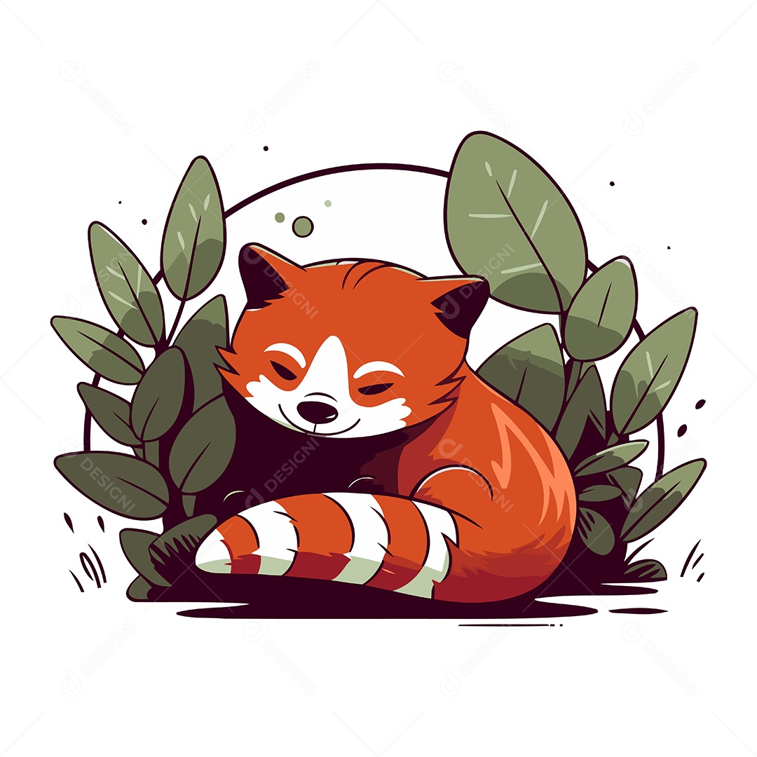 Panda Vermelho Dormindo na Floresta Ilustração Vetor EPS