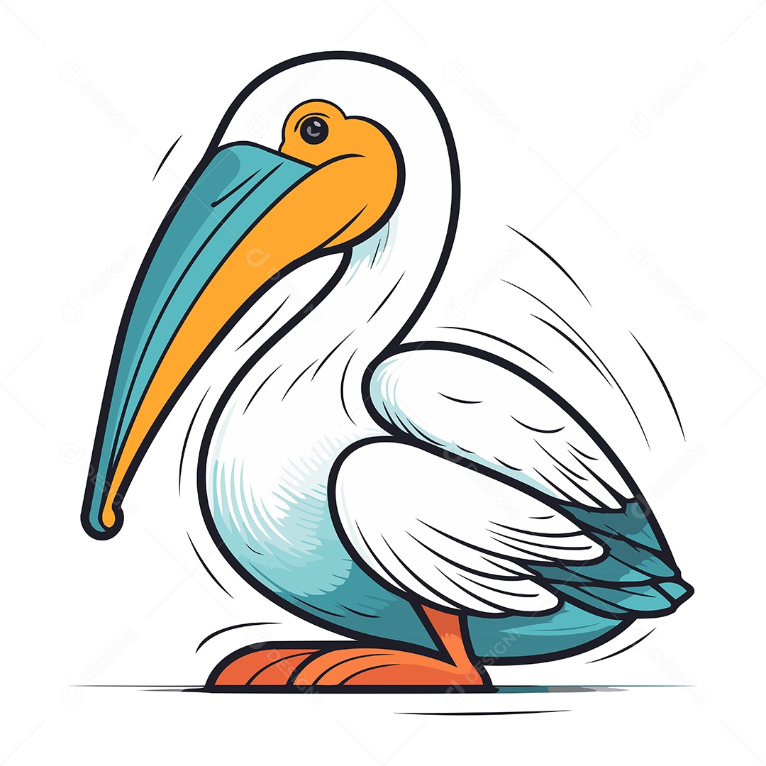 Pelicano de Desenho Animado Ilustração Vetor EPS
