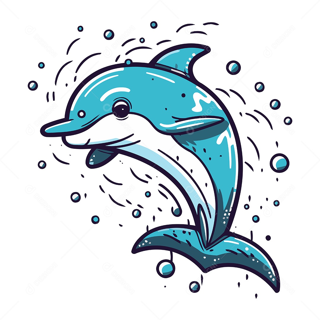 Golfinho de Desenho Animado Ilustração Vetor EPS