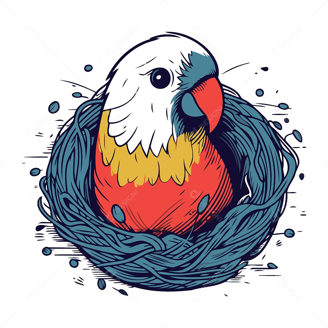 Papagaio de Desenho Animado no Ninho Ilustração Vetor EPS