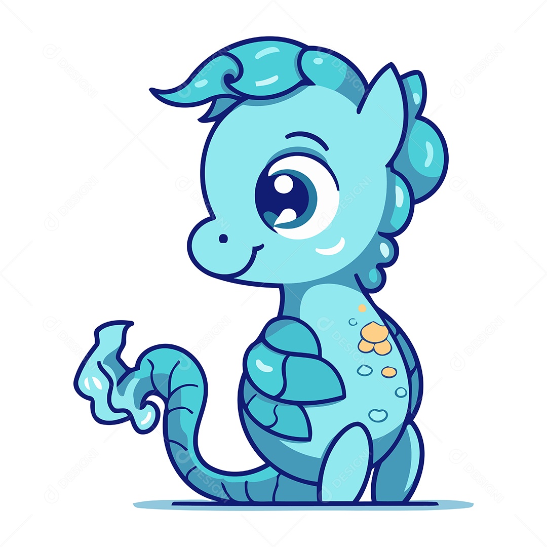 Cavalo Marinho Fofo de Desenho Animado Ilustração Vetor EPS