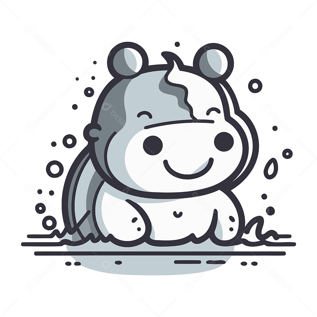 Hipopótamo Fofo de Desenho Animado Ilustração Vetor EPS