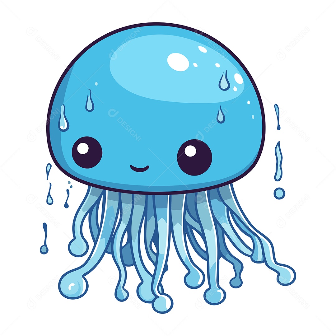 Água Viva Fofa de Desenho Animado Ilustração Vetor EPS