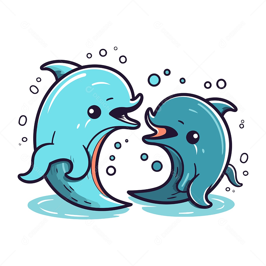 Casal de Golfinhos Desenho Animado Ilustração Vetor EPS