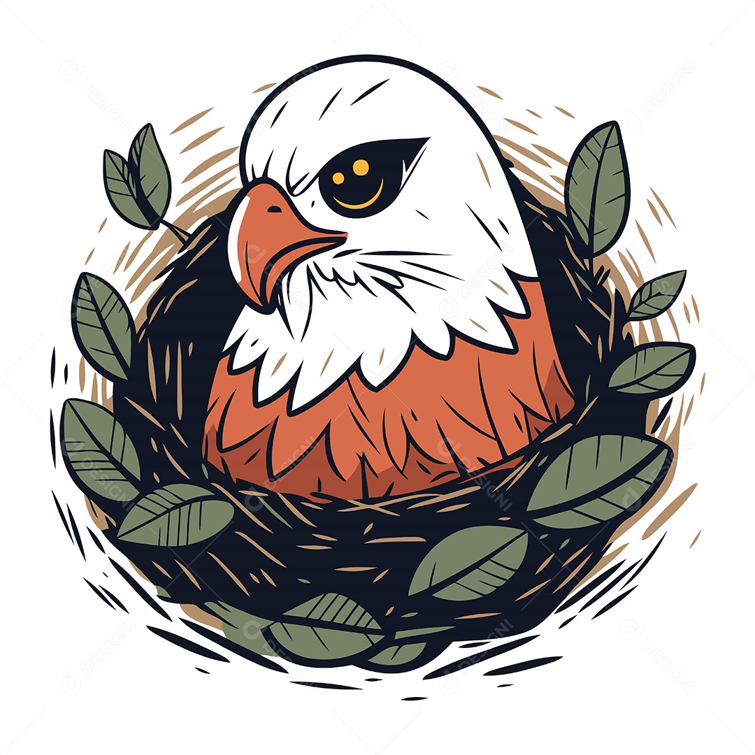 Águia no Ninho de Desenho Animado Ilustração Vetor EPS