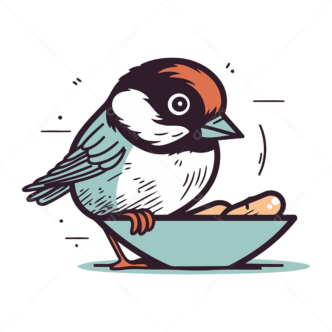 Pássaro de Desenho Animado em uma Tigela Ilustração Vetor EPS