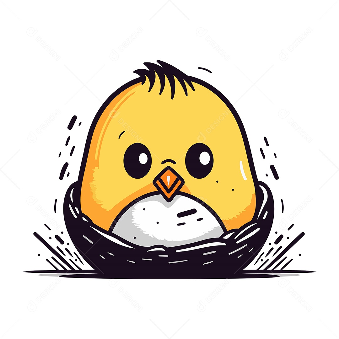 Pintinho no Ninho de Desenho Animado Ilustração Vetor EPS