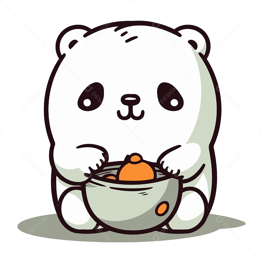 Urso Polar Fofo com Tigela de Comida Ilustração Vetor EPS