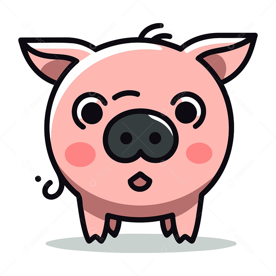 Porco Fofo de Desenho Animado Ilustração Vetor EPS