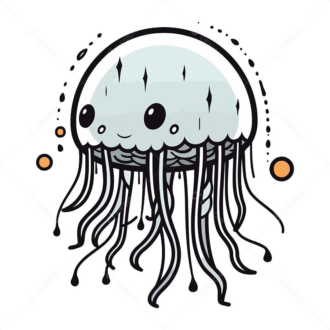 Água Viva Fofa de Desenho Animado Ilustração Vetor EPS