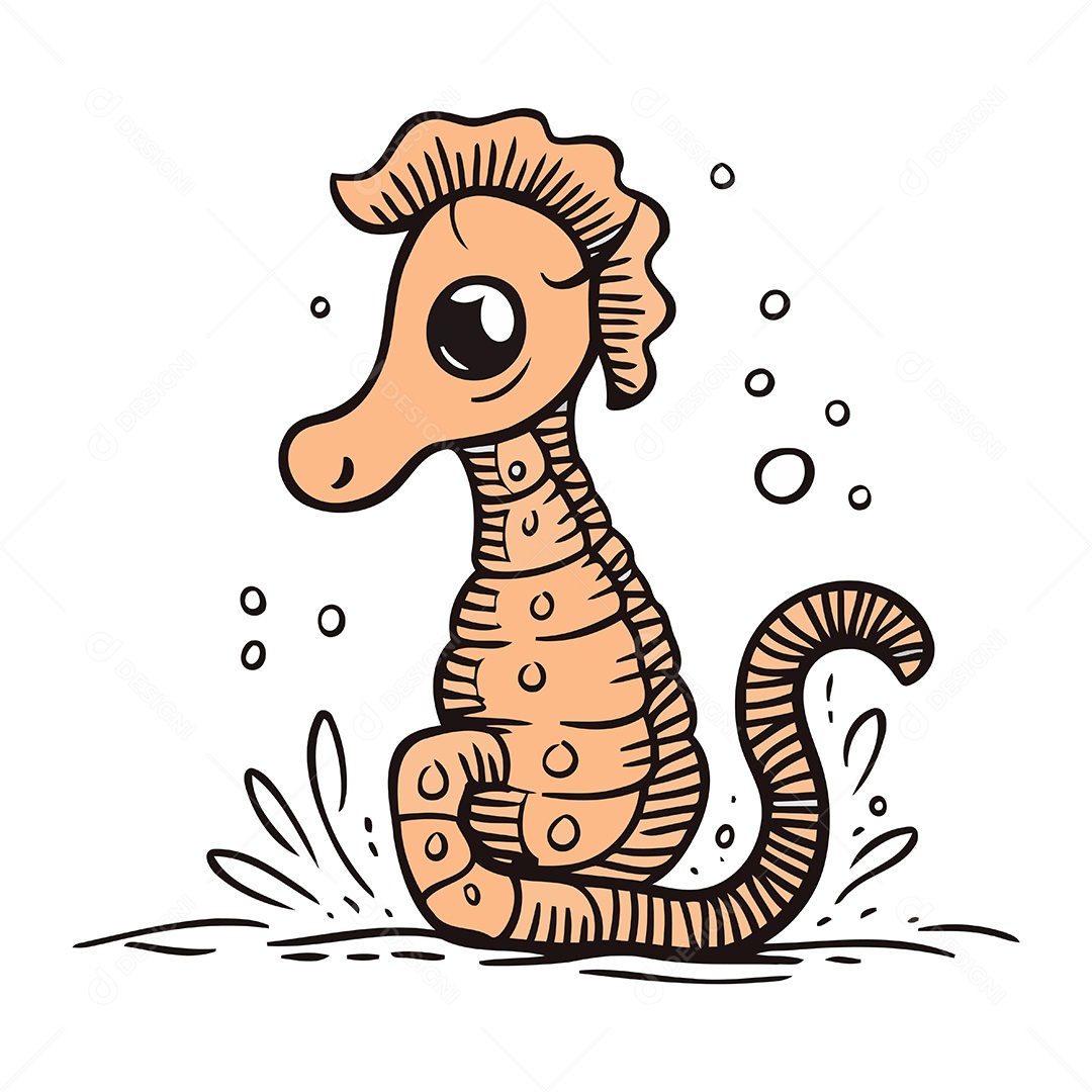 Cavalo Marinho de Desenho Animado Ilustração Vetor EPS