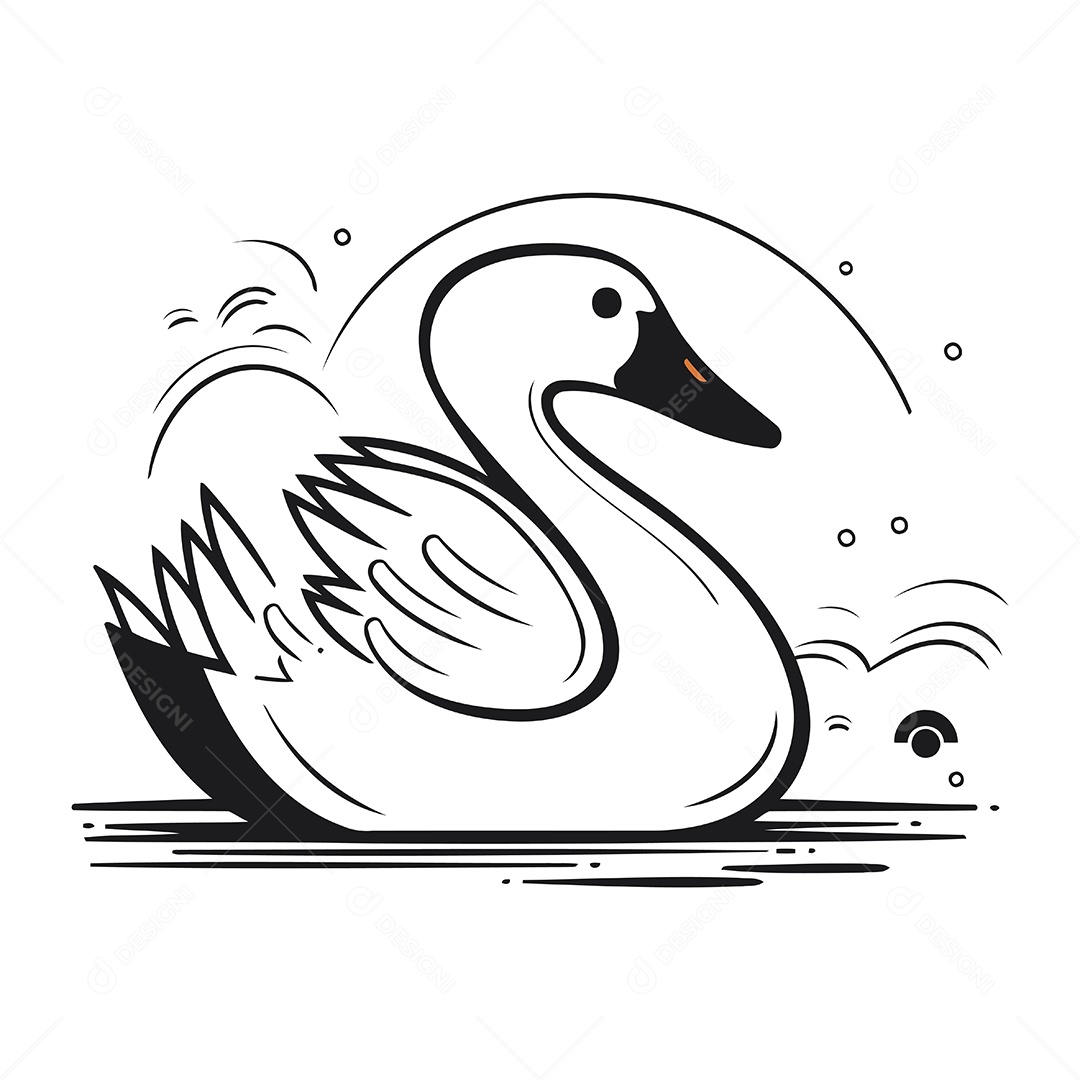 Cisne no Lago de Desenho Animado Ilustração Vetor EPS
