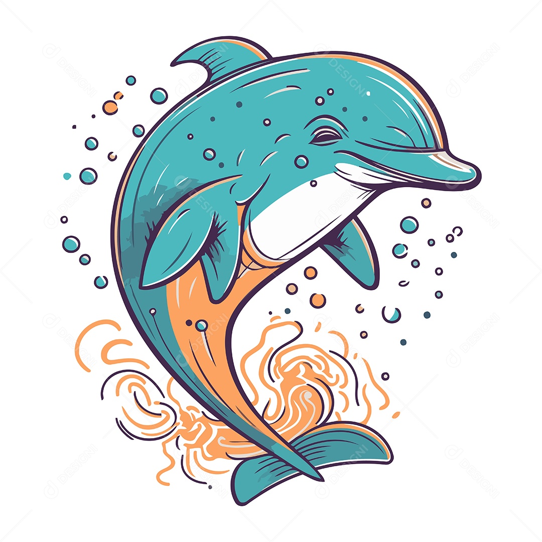 Golfinho Fofo de Desenho Animado Ilustração Vetor EPS