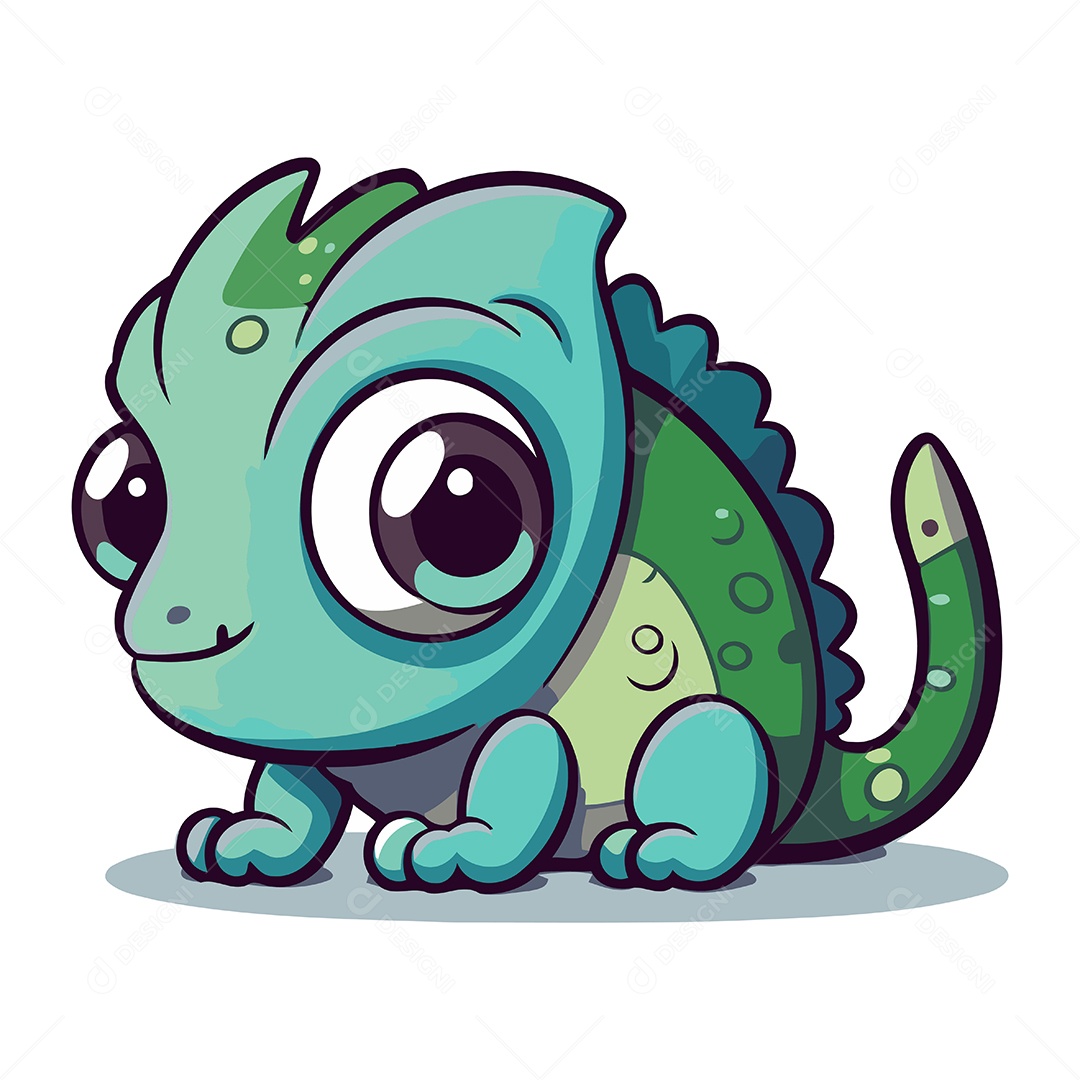 Pequeno Camaleão Fofo de Desenho Animado Ilustração Vetor EPS