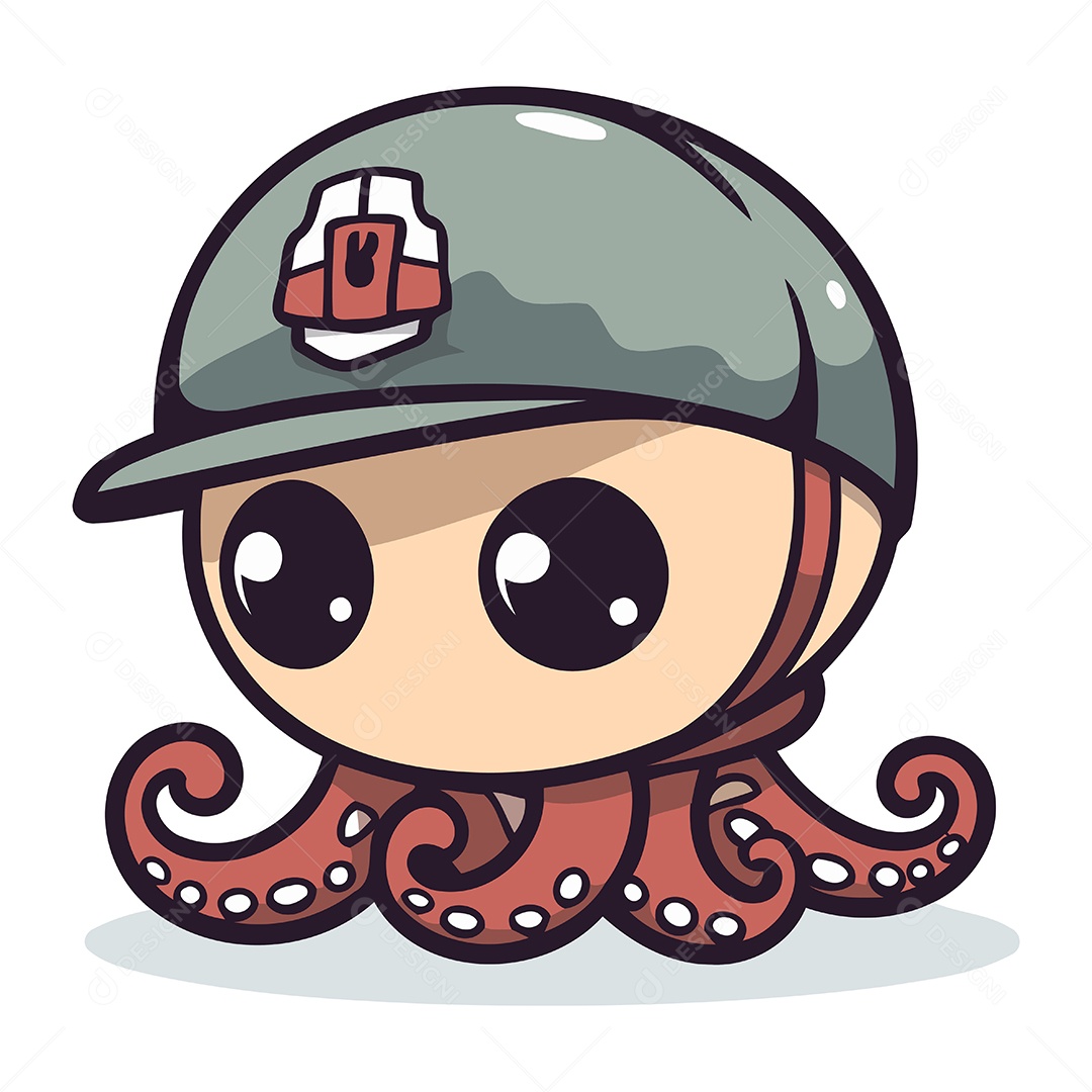 Polvo de Desenho Animado com Capacete Militar Ilustração Vetor EPS