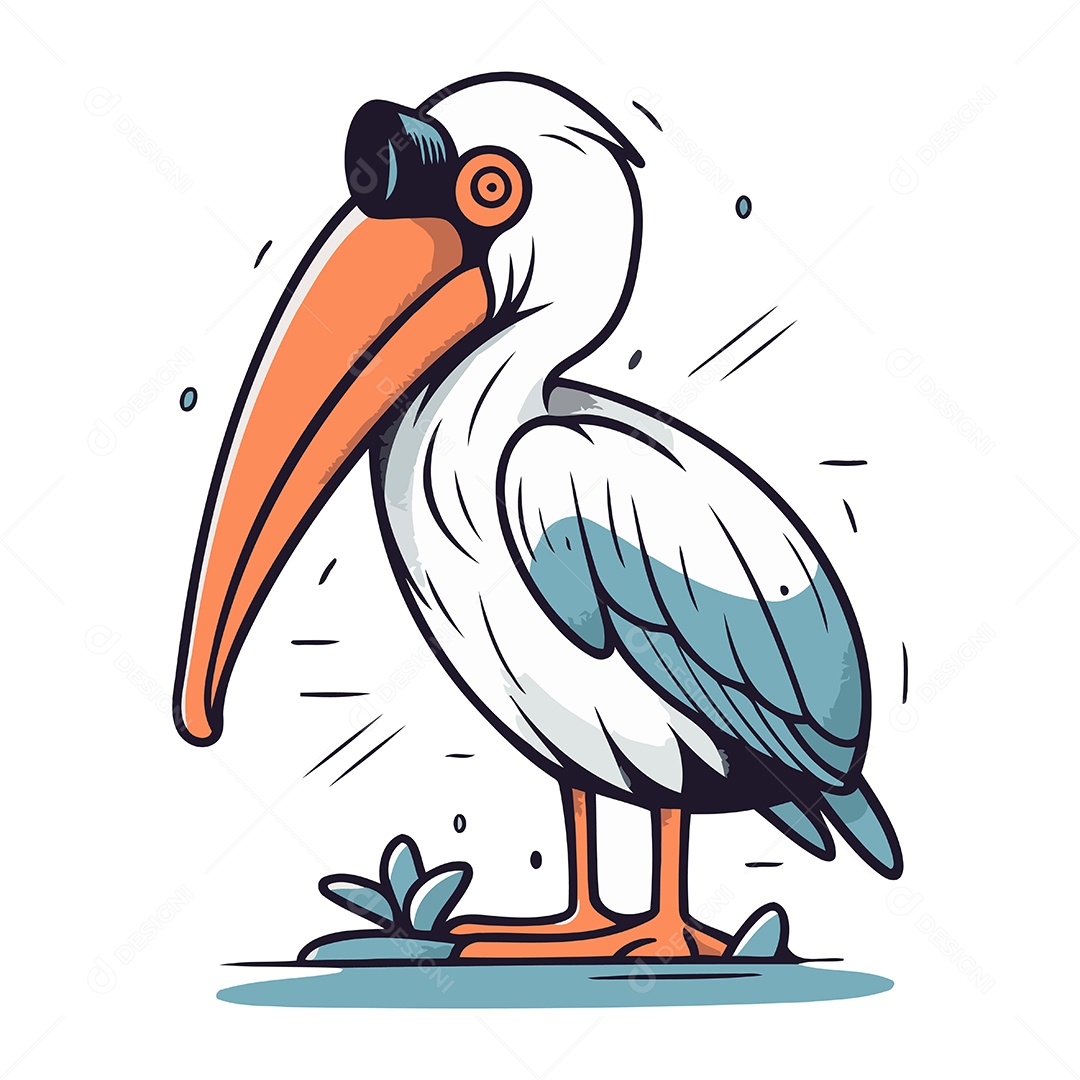 Pelicano de Desenho Animado Ilustração Vetor EPS
