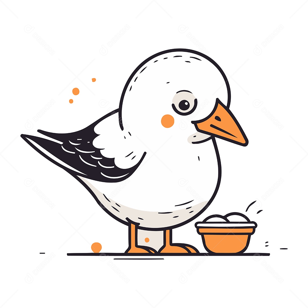Gaivota com uma Tigela Ilustração Vetor EPS