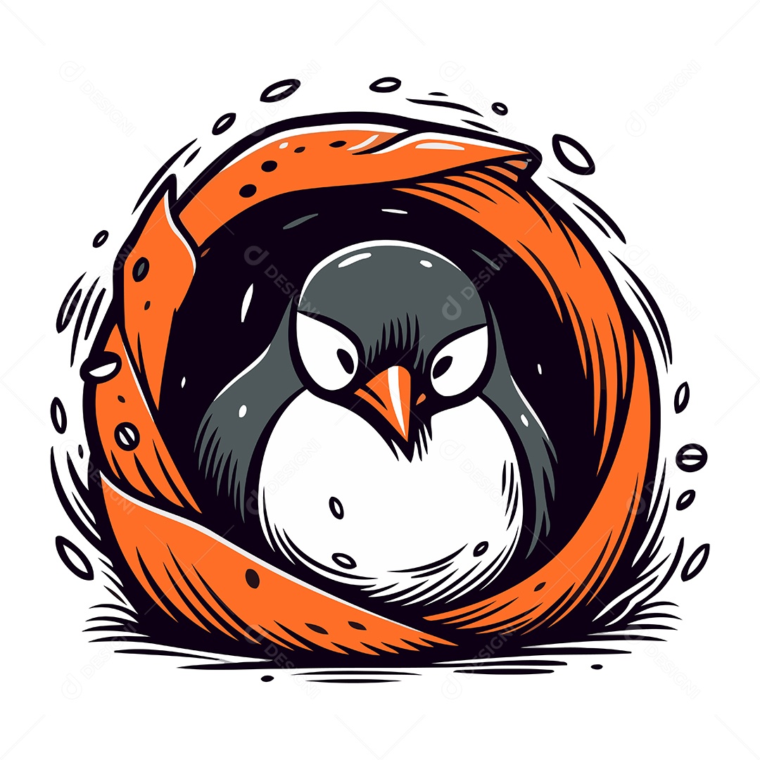 Pinguim no Ninho Desenho Animado Ilustração Vetor EPS