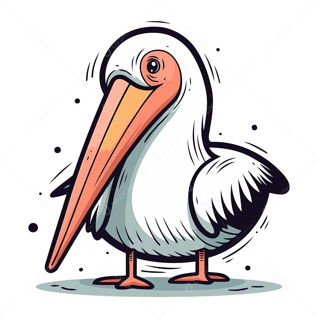 Pelicano de Desenho Animado Ilustração Vetor EPS