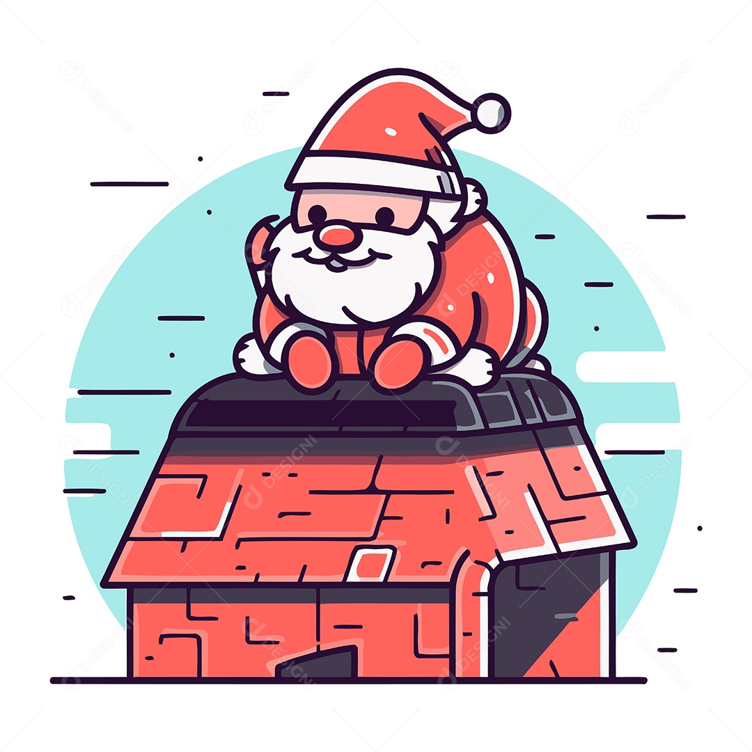 Papai Noel Sentado no Telhado da Casa Ilustração Vetor EPS