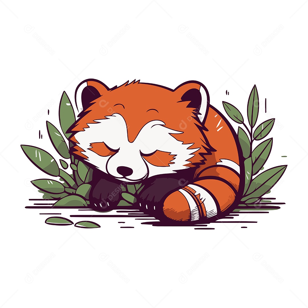 Panda Vermelho Fofo Dormindo Ilustração Vetor EPS