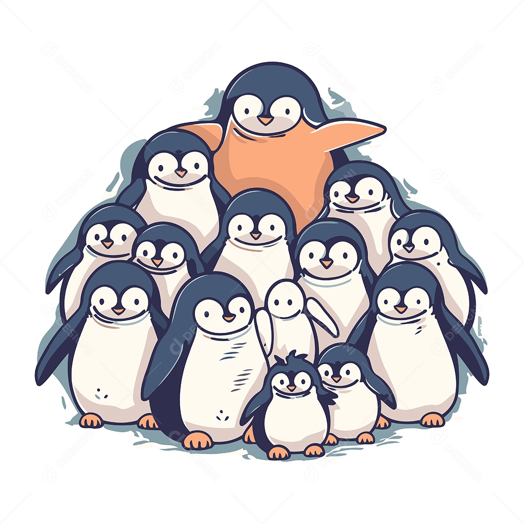 Família de Pinguins Desenho Animado Ilustração Vetor EPS