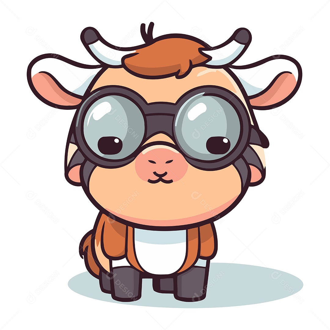 Vaca Fofa de Desenho Animado com Óculos Ilustração Vetor EPS