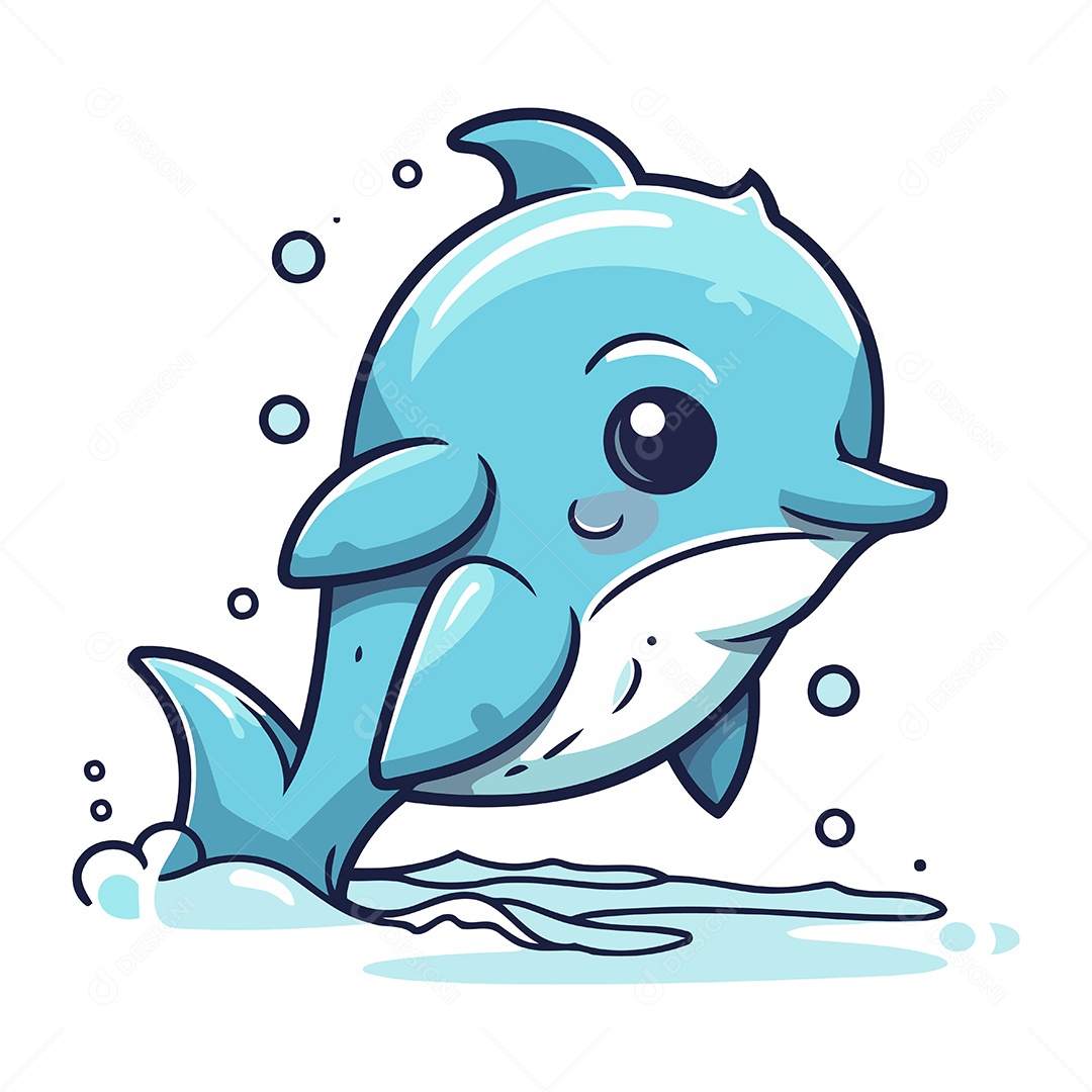 Golfinho Fofo de Desenho Animado Ilustração Vetor EPS