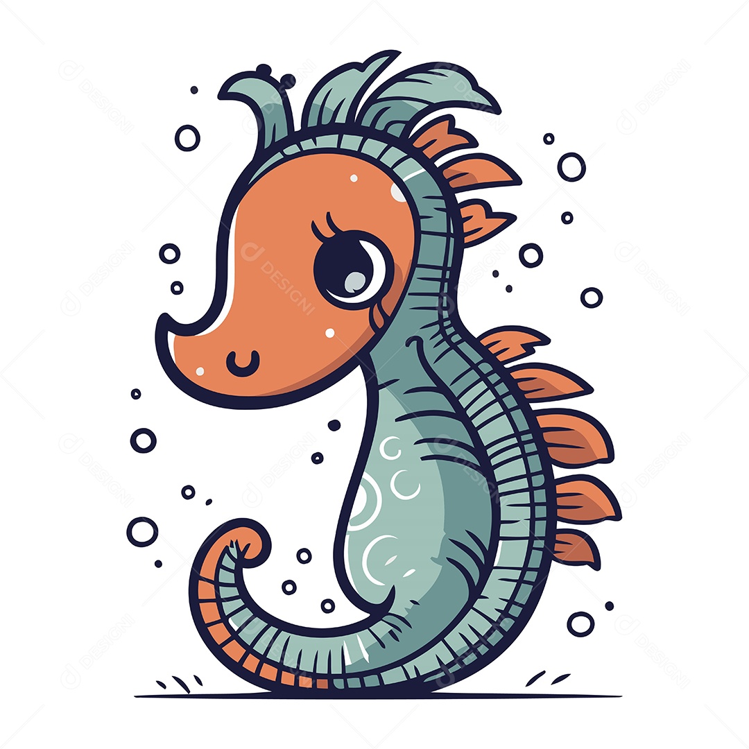 Cavalo Marinho de Desenho Animado Ilustração Vetor EPS