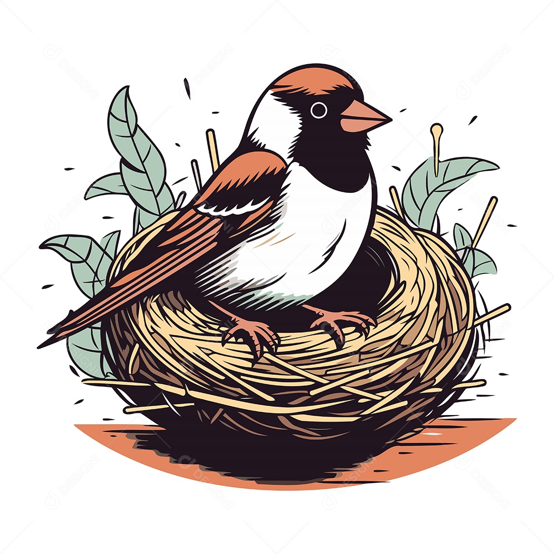 Pássaro Sentado no Ninho Ilustração Vetor EPS