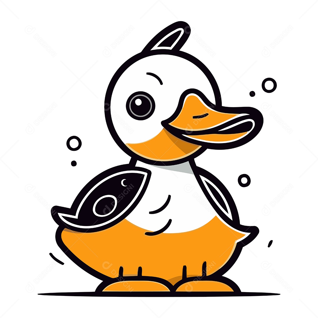 Pato Fofo de Desenho Animado Ilustração Vetor EPS