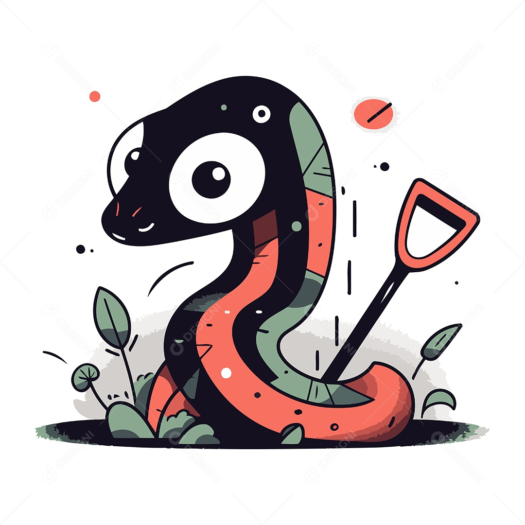 Cobra de Desenho Animado com Pá Ilustração Vetor EPS