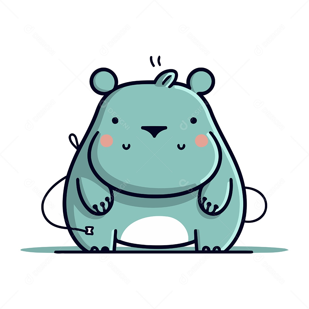 Hipopótamo Fofo de Desenho Animado Ilustração Vetor EPS
