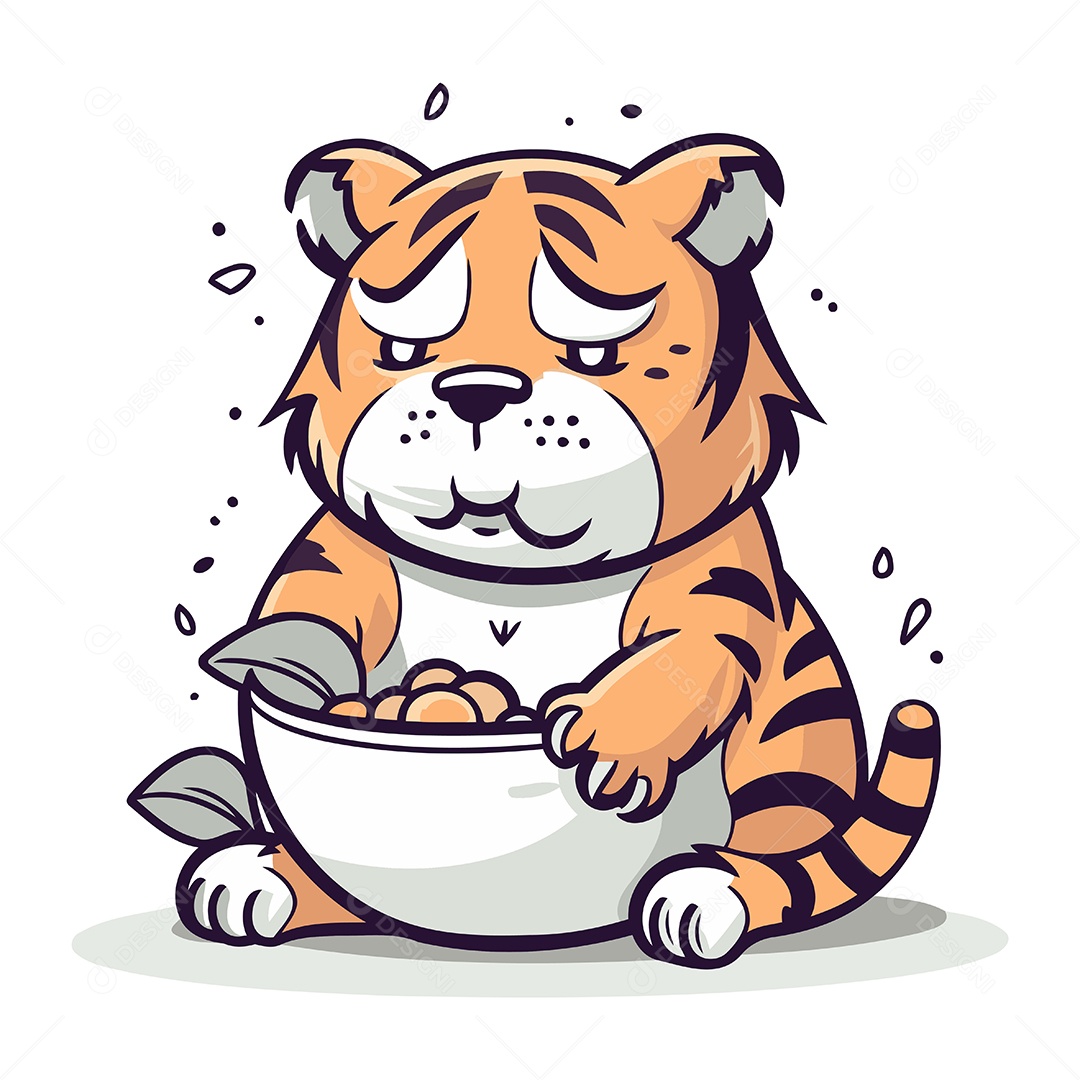 Tigre com Tigela de Comida Ilustração Vetor EPS