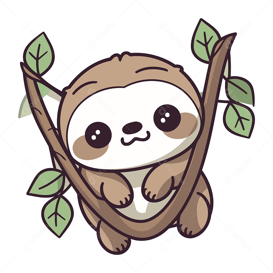 Preguiça Fofa em um Galho de Árvore Ilustração Vetor EPS