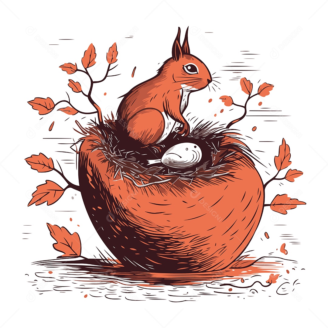 Esquilo de Desenho Animado em um Ninho Ilustração Vetor EPS