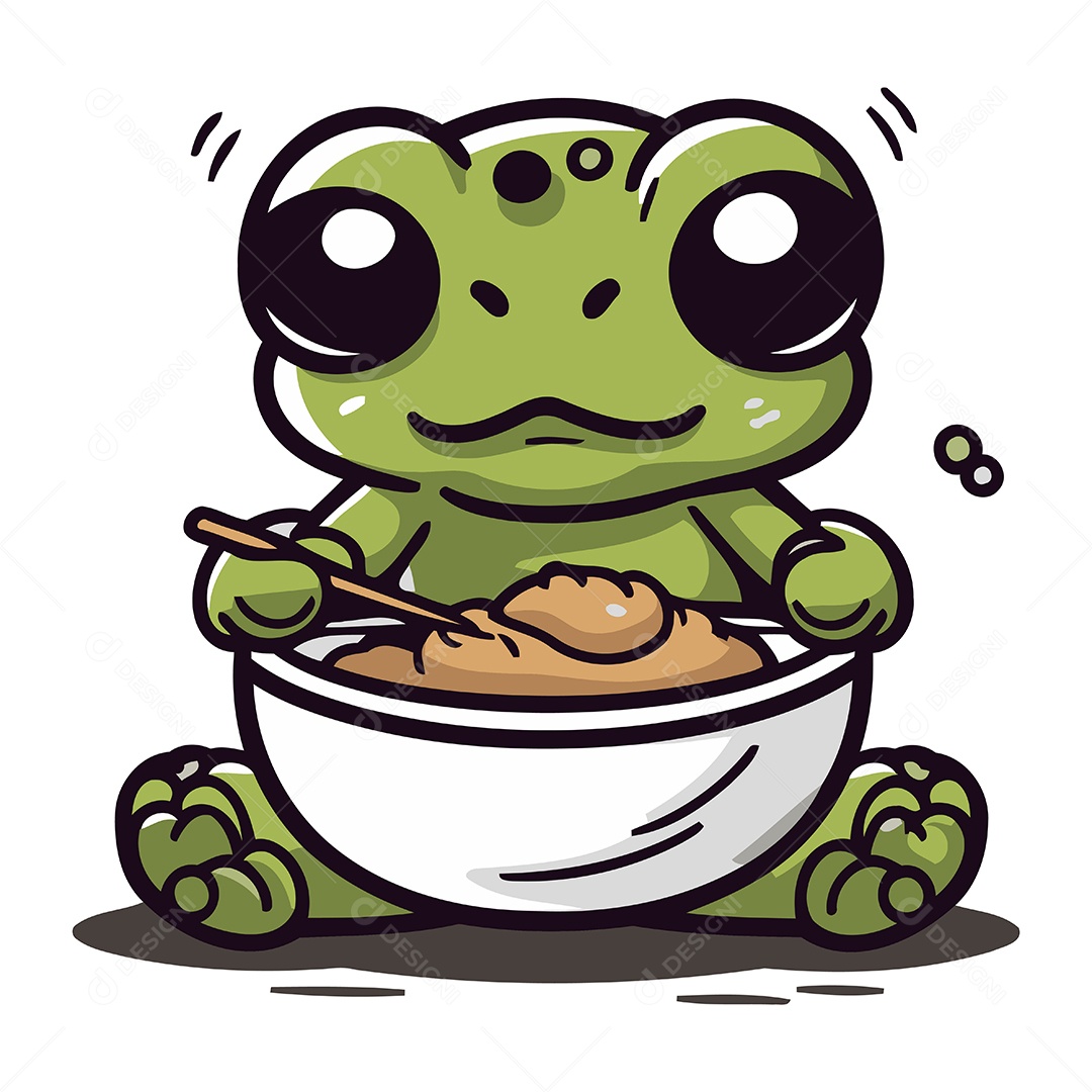 Sapo Comendo Comida de uma Tigela Ilustração Vetor EPS