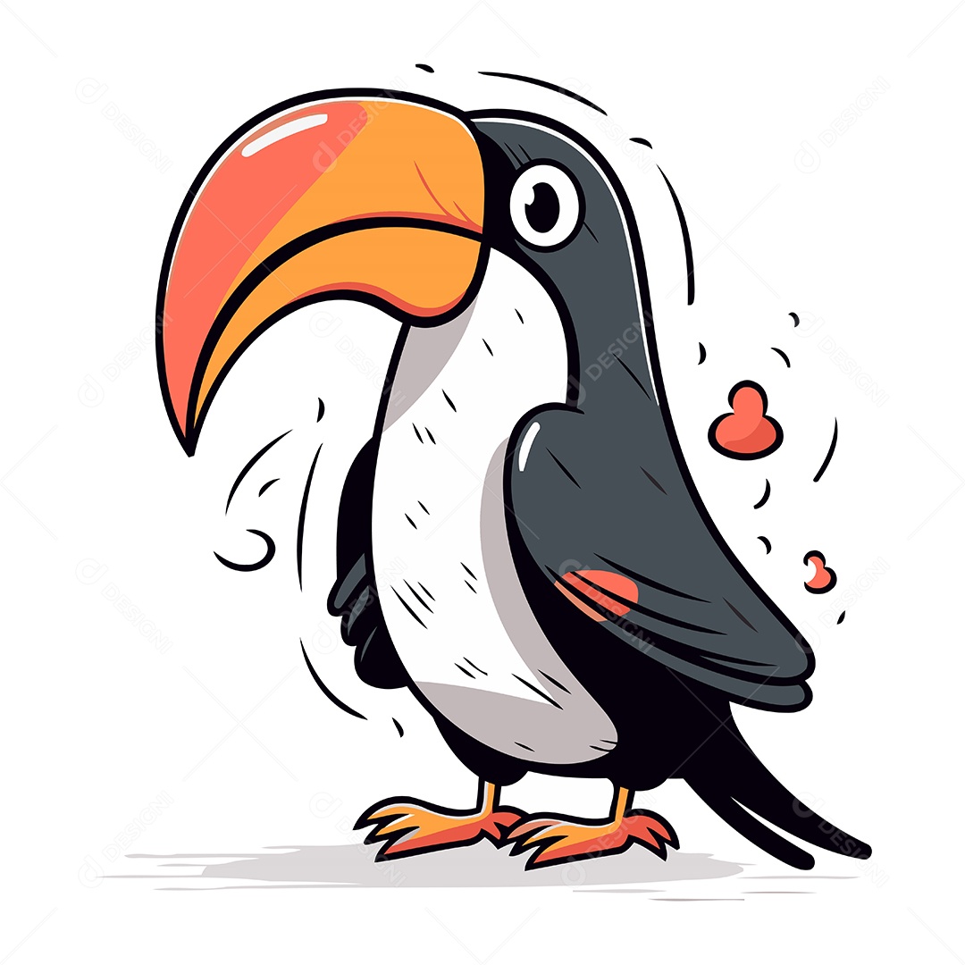 Tucano Fofo de Desenho Animado Ilustração Vetor EPS