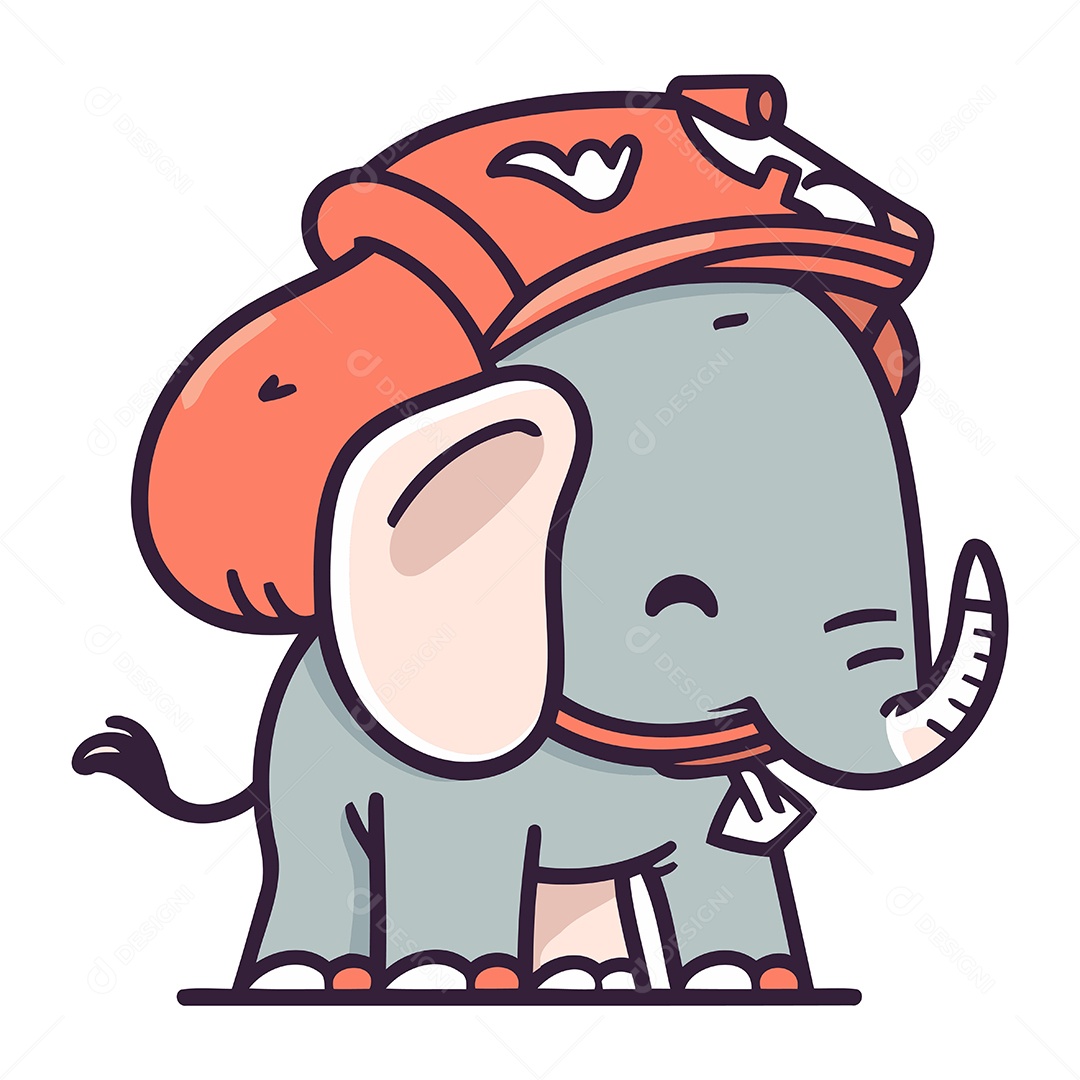 Elefante Fofo com Gorro Vermelho Ilustração Vetor EPS