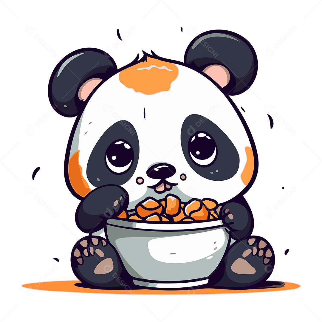 Panda Fofo com uma Tigela de Comida Ilustração Vetor EPS