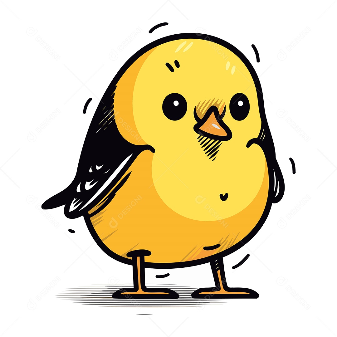 Pintinho Amarelo Fofo de Desenho Animado Ilustração Vetor EPS