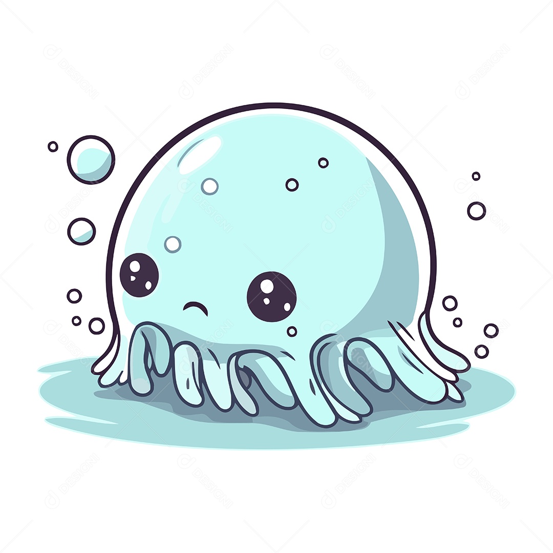 Água Viva Fofa de Desenho Animado Ilustração Vetor EPS