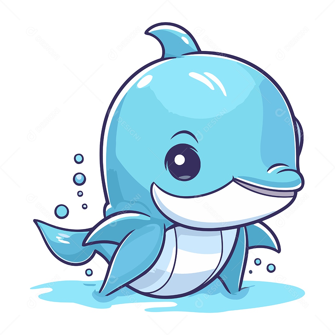 Baleia Azul de Desenho Animado Ilustração Vetor EPS