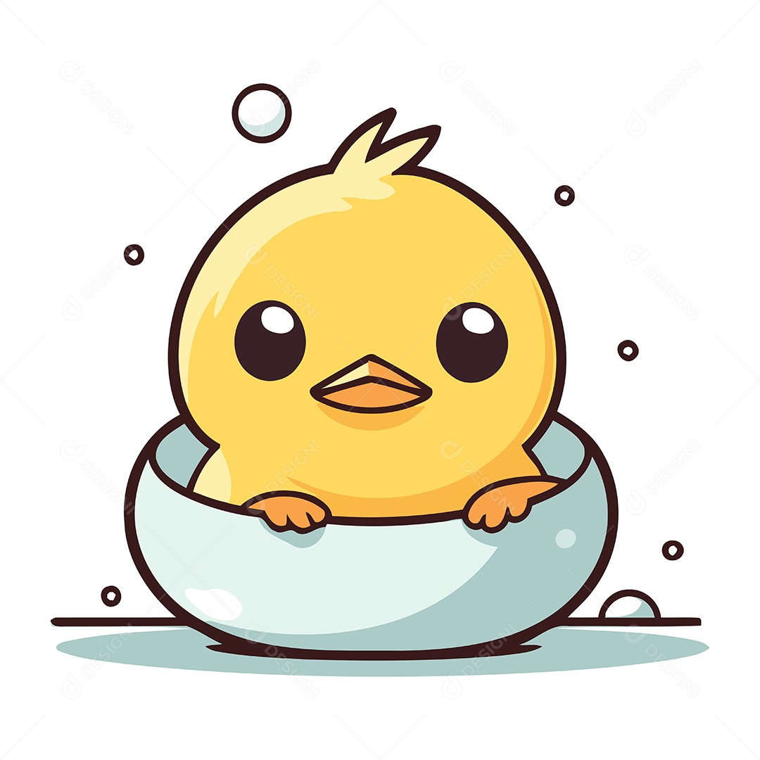 Pintinho Fofo de Desenho Animado em um Ovo Ilustração Vetor EPS